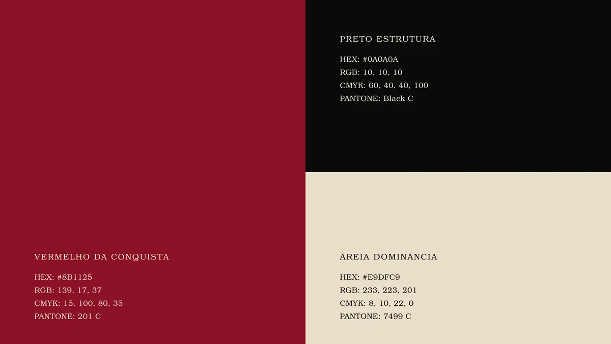 As cores: bordô, areia e preto
