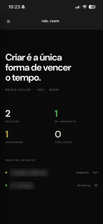 ndc.room: início, criar é a única forma de vencer o tempo